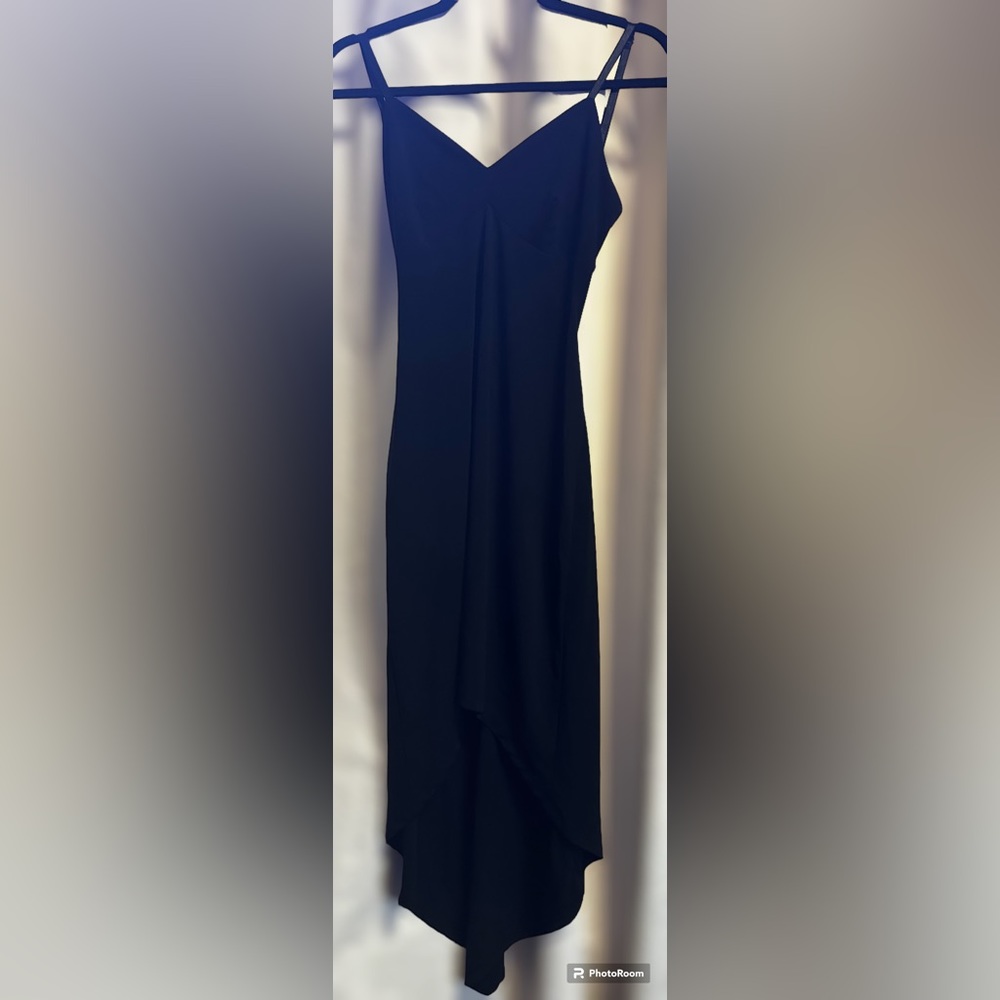 Vintage 90’s Black Strap Dress. High Low style. Open Strappy back. Made in Korea